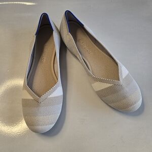 Retired Rothy's Golden Big Stripe Gold Rounded Toe Knit Ballet Flats 9.5